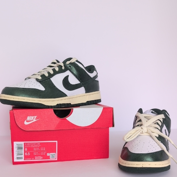 Nike Dunk Low Shiny Forest Green & White Sneakers - Picture 13 of 14
